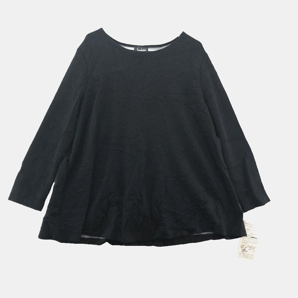 New Vintage Jean Leslie Black Long‎ Sleeve Knit Shirt Size 1XL Women Casual